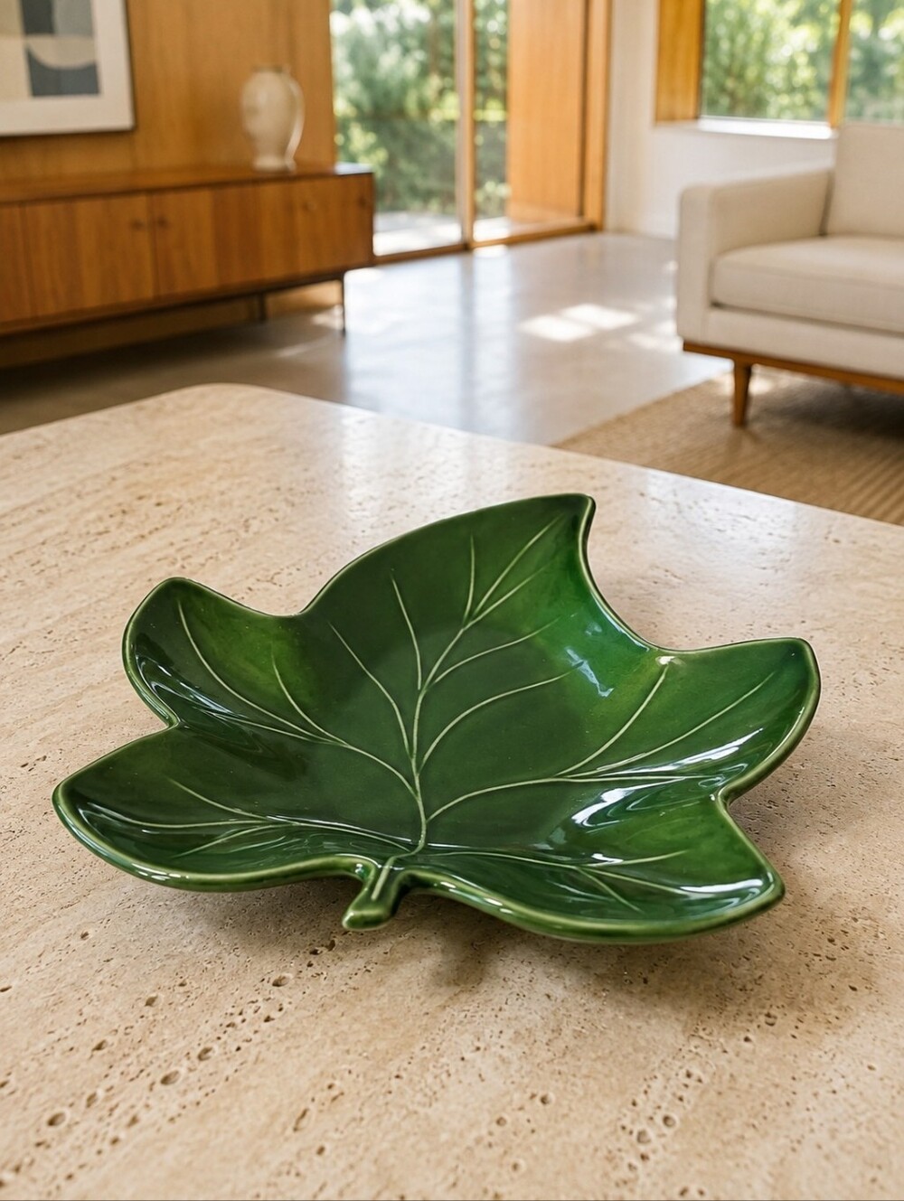 Vintage Hall Pottery 695 Green Maple Leaf Dish MCM USA Art Pottery